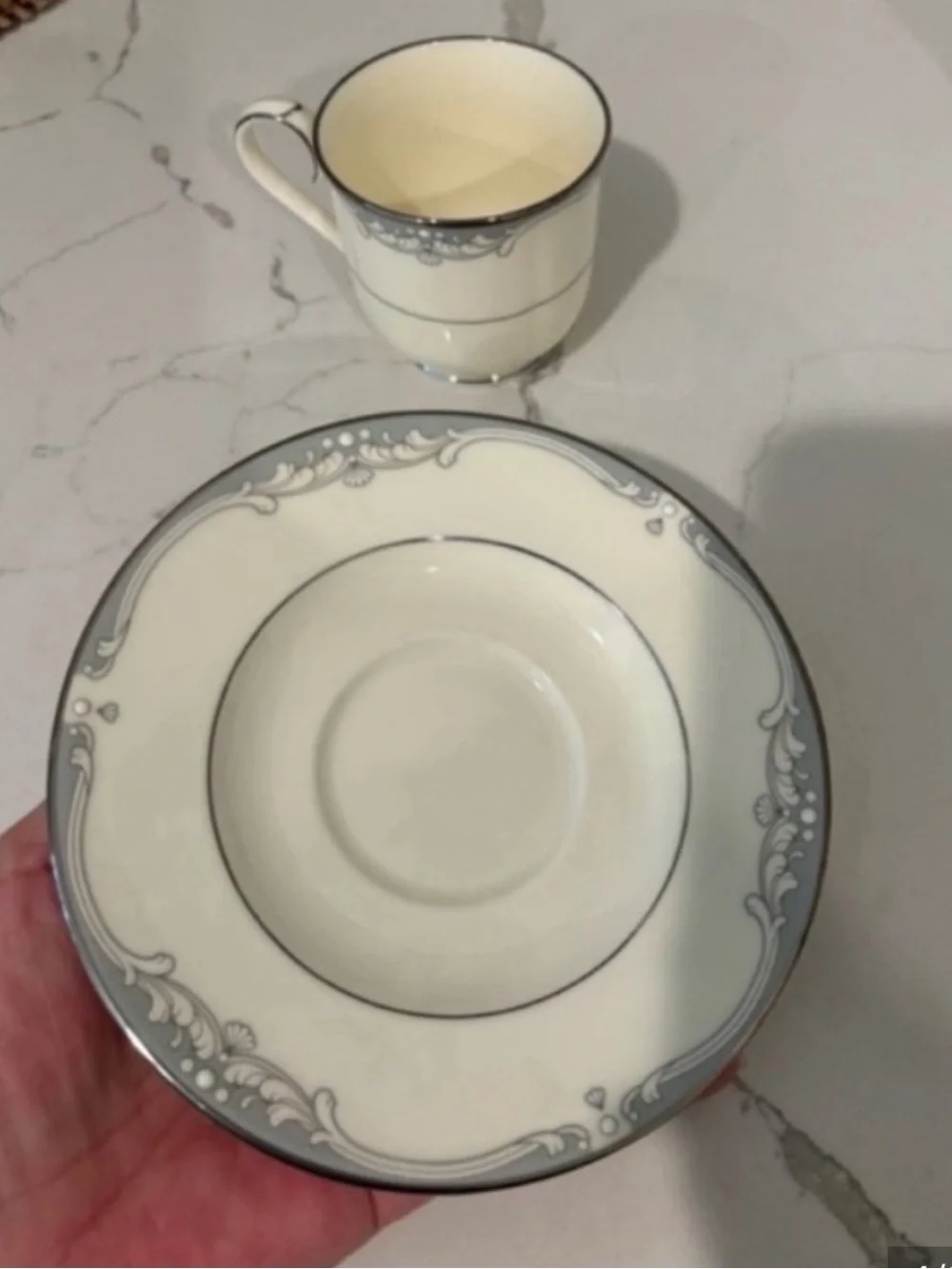 Vintage Noritake Cousteau Bone China Teacup and Saucer Set Off White Grey Japan